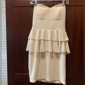 Cream Ivory Glitter Strapless Ruffle Cocktail Party Mini Dress
